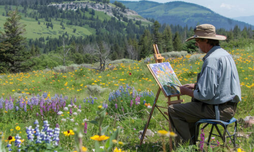 man painting nature