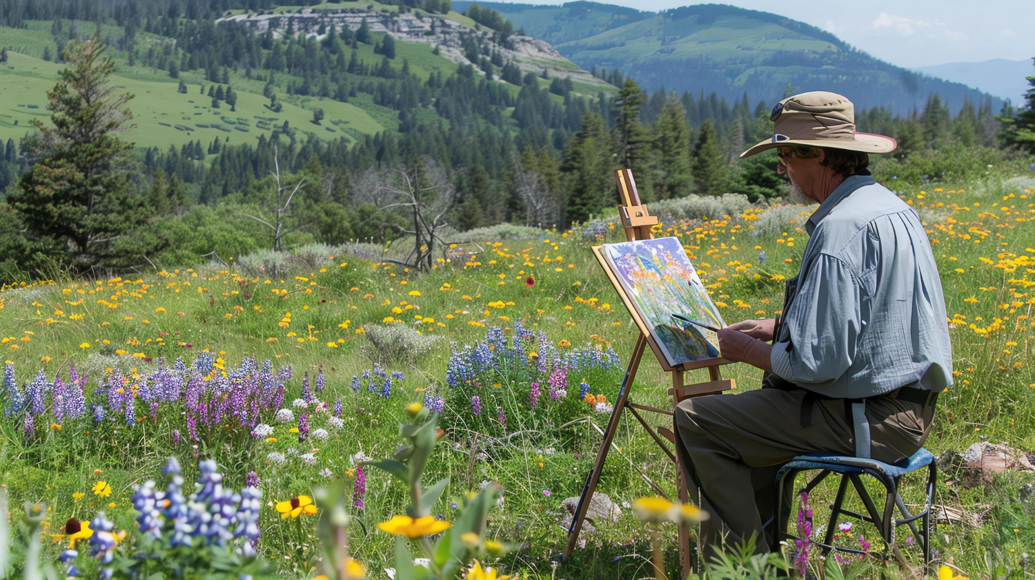 man painting nature